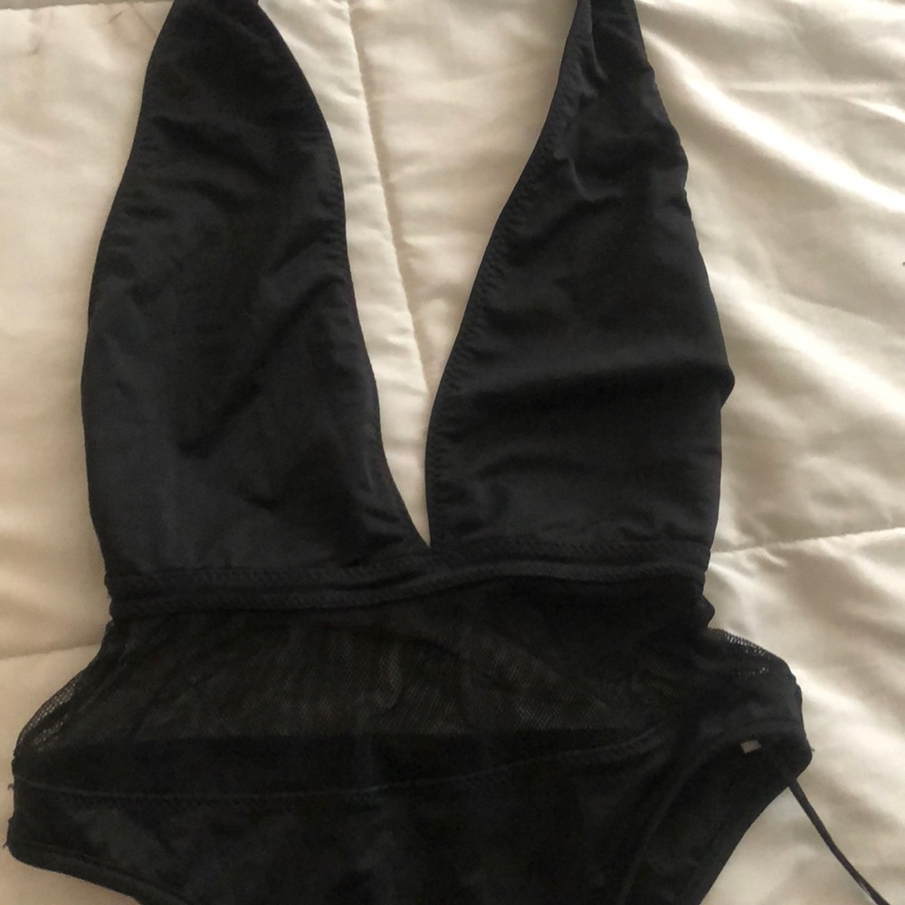Black bathing suit mesh halter top